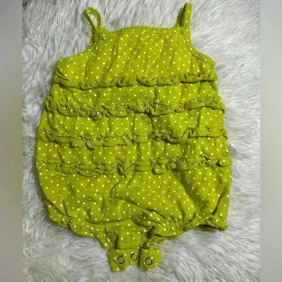 Carter's Baby Girl Lime Green Polka Dot Ruffle Romper Outfit - Picture 3 of 7